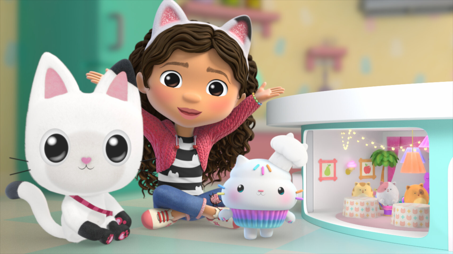 Gabby's Dollhouse S12E2 Cakey's Cabinet Cafe